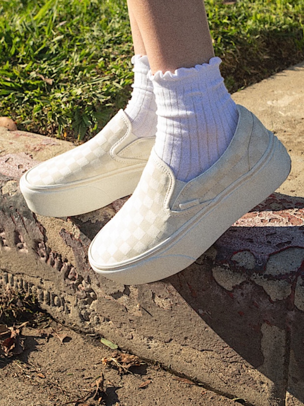 Classic white Slip-On Platform Checkerboard Shoe in marshmallow/turtledove